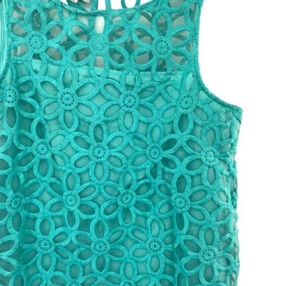 Mud Pie Crochet Eyelet Daisy Sleeveless Teal Shift Dress - Picture 3 of 13